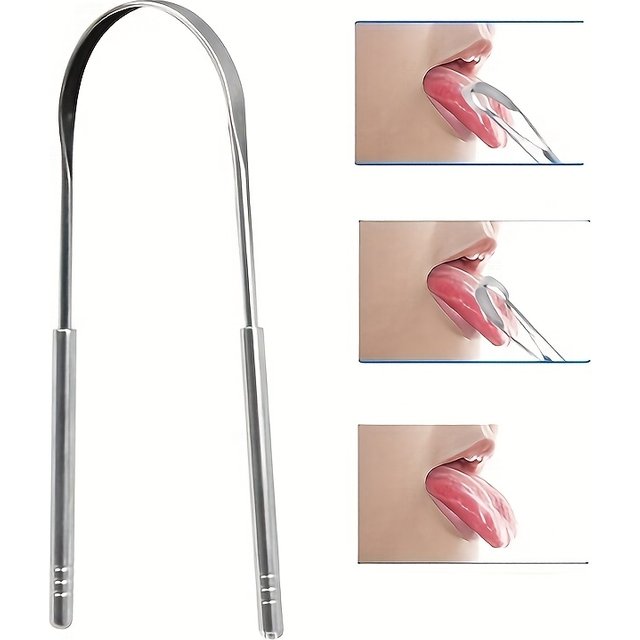 Stainless Steel Tongue Scraper Set with Portable Case Odorless, Oral Care Tool for Fresh Breath Tongue Cleaning Plate