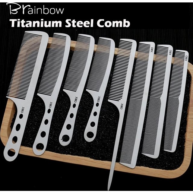 Brainbow 1PC Titanium Steel Comb Professional Salon Hair Hairdressing Anti-static Barbers Comb Ultra Thin Hair Brush for men