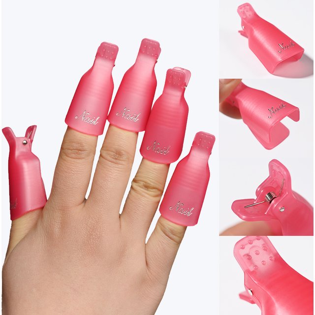 10Pcs Plastic Acrylic Nail Art Soak Off Cap Clip Pink Purple White Gel Nail Polish Remover Clips UV Gel Polish Remover Wrap Tool