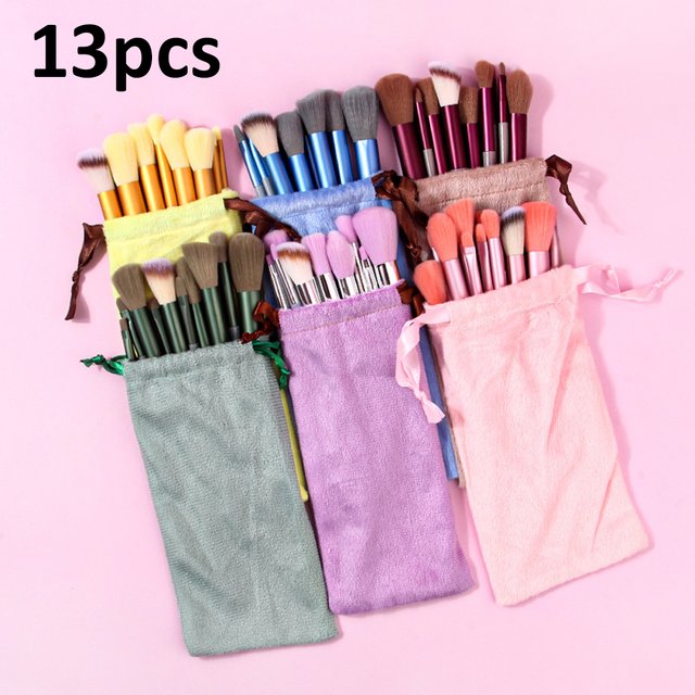 13-Piece Makeup Brush Set, Complete Set of Beauty Tools with Soft Bristle Brushes, Portable Cloth Bag Powder Brush Set