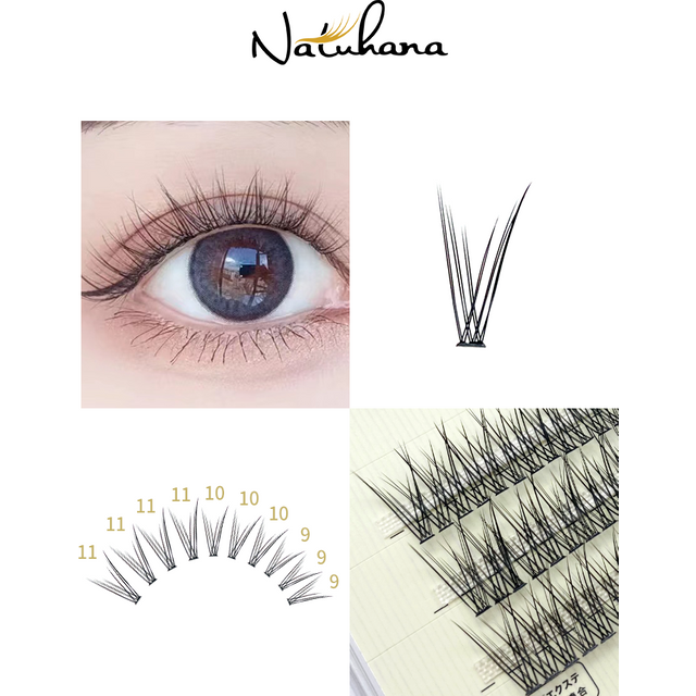 NATUHANA Fish Tail Shape Lashes Extension 3D/12D Effect Premade Russian Volume Fans Individual Faux Mink Eyelashes Makeup Tools