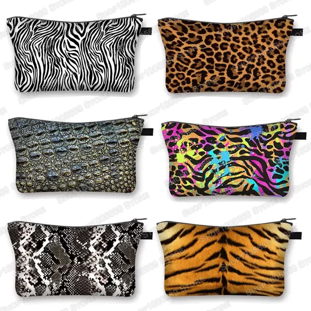 Tiger Leopard Crocodile Zebra Stripes Pattern Cosmetic Bag Women Makeup Bags Jewelry Organizer Ladies Lipstick Toiletries Bag