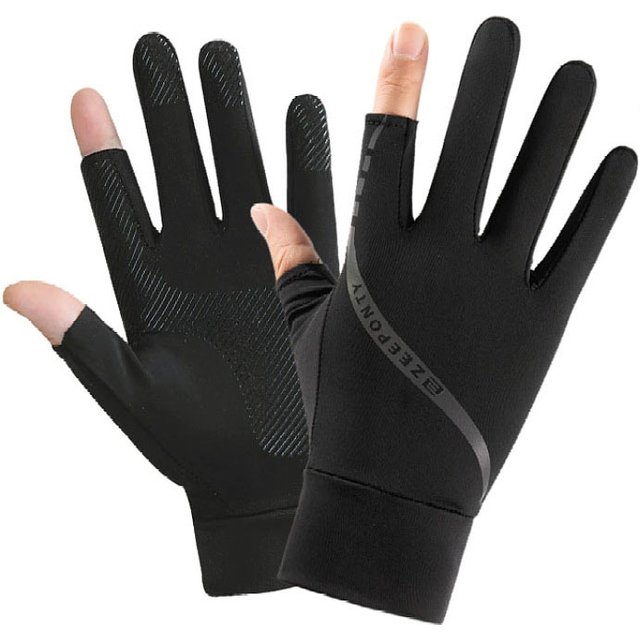 Men's Summer Ice Silk Cycling Gloves Thin Sunscreen Driving Half-Finger Touch Screen Fishing Gloves Two-Finger Design