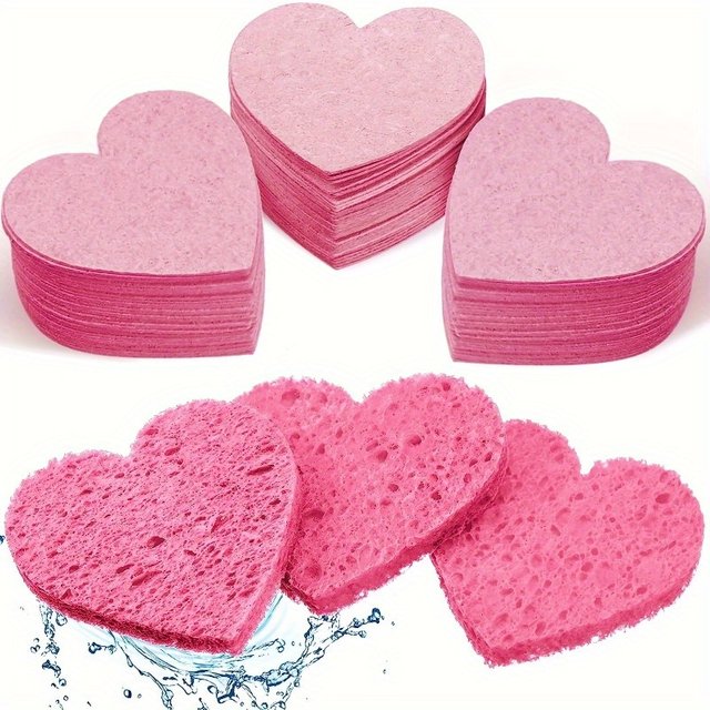 10/20pcs Heart Shaped Facial Sponge with Container - A Natural Sponge Pad for Washing, Cleaning, Exfoliating, and Makeup Removal