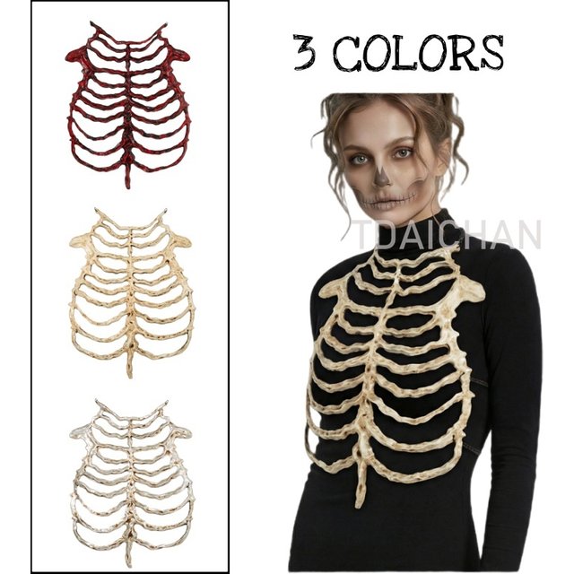2026Halloween 3D Skeleton Ribcage Chest Piece Fake Bones Polyester Costume Prop for Horror Masquerade Party Makeup Accessories