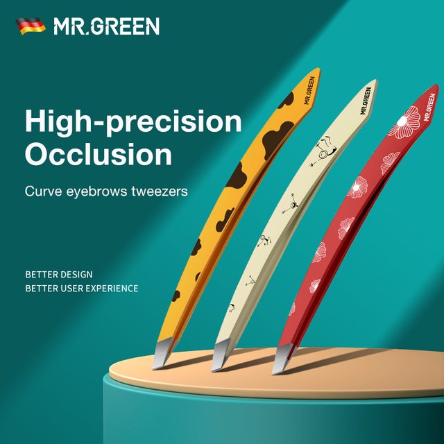 MR.GREEN Curve Handle Eyebrows Tweezers Professional Fine Hairs Puller Makeup Tools Stainless Steel Beauty Clips Removal