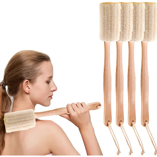 Natural Exfoliating Loofah Bath Brush Loofah Sponge Body Scrubber With Long Wooden Handle Back Brush Skin Care Unisex Home Clean