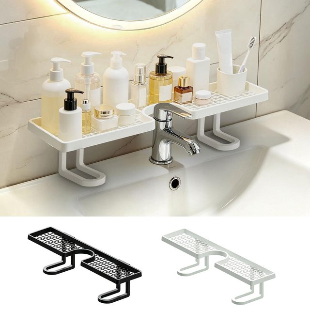 19.69 Inch U Shape Over Sink Shelf, No-Drill Bathroom Sink Organizer Rack, Multi-Functional Counter Storage for Toothbrushes