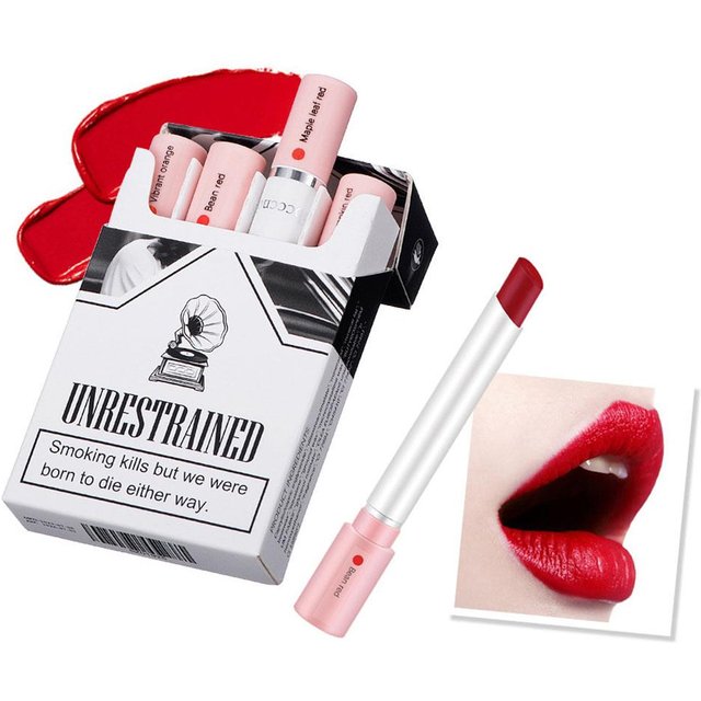 4PCS/Set Creative Cigarette Lipstick Set Matte Long Lasting Waterproof Matt Lip Stick Tube Nude Red Velvet Lip Tint Makeup