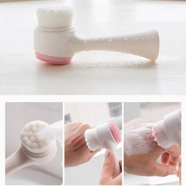 3D Massage Facial Brush Double Silicone Facial Cleansing Brush Manual Soft Bristles Exfoliator Double Sided Face Wash Brush