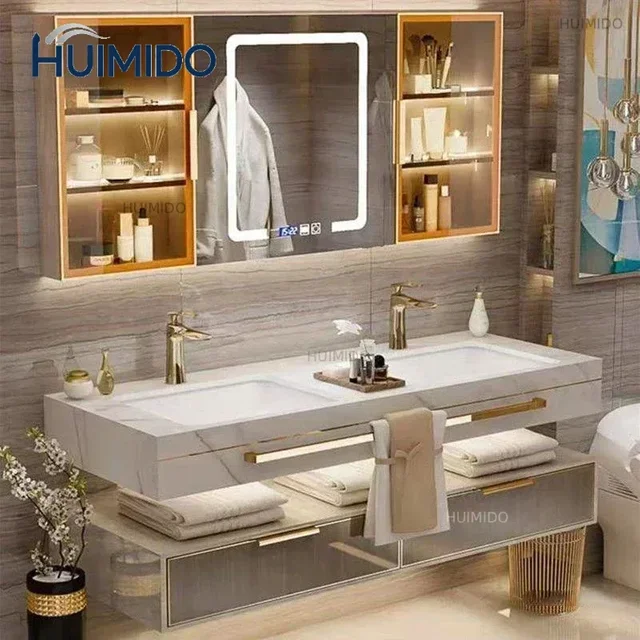 Bathroom Cabinet With Stock Modern Slate Smart Mirror Modern Double Washbasin Bathroom Vanity Mobile Bagno Furnitures Skincare