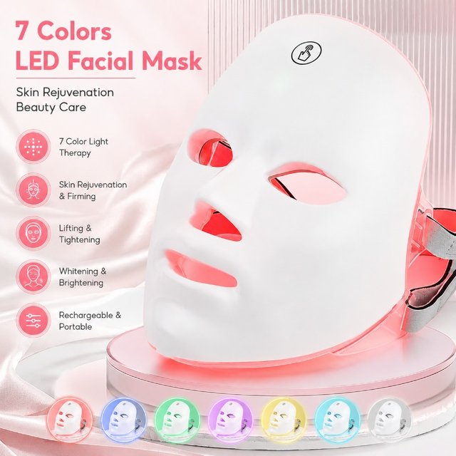 7 Colors LED Facial Mask USB Rechargeable Photon Light Therapy Beauty Mask Home Skin Care Face Rejuvenation Firming Device Plus