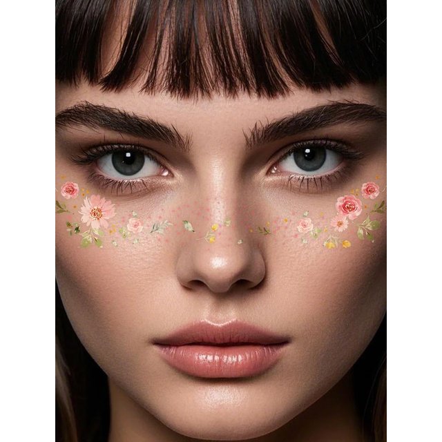 3pcs Spring Summer Freckles Tattoo Stickers Rose Cherry Blossoms Freckles Makeup Patches for women Face Makeup Music Party