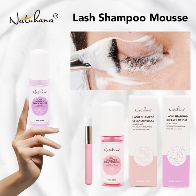 Natuhana 60ml Extension de cils shampooing Mousse faux cils colle accessoires mousse de nettoyage