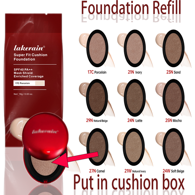 Cushion Refill Foundation Waterproof Semi-Matte Red Finish 72-Hour Wear Long-Lasting Buildable Coverage Sun Protection Makeup