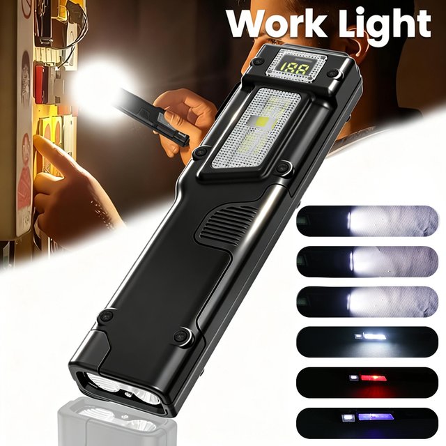 Lampes de poche plates rechargeables de 1500 lumens, lampe de poche tactique EDC, petite lampe de poche LED à double interrupteur avec affichage numérique, en acier inoxydable