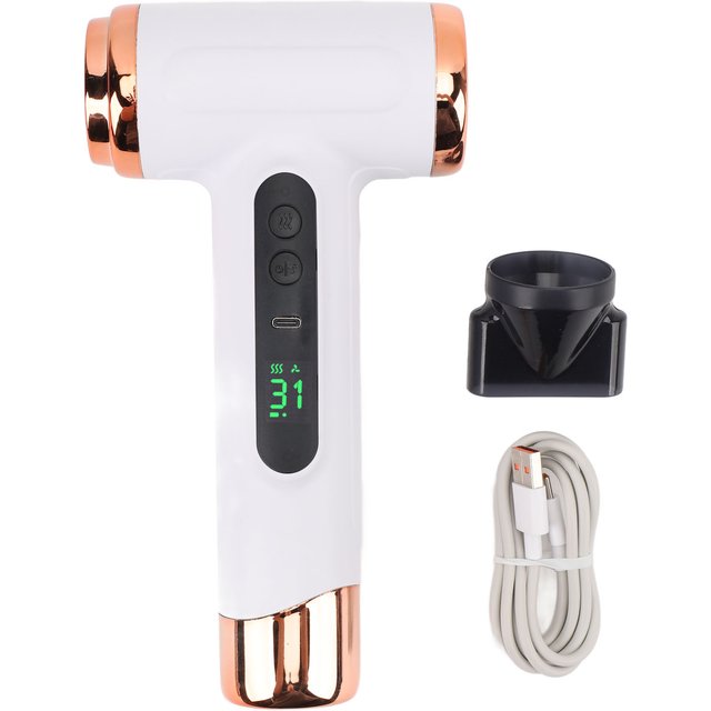 Portable Hair Dryer USB Charging Ergonomic Grip Hot and Cold Air Hair Dryer 200W Fast Drying Lightweight with Nozzle for Travel