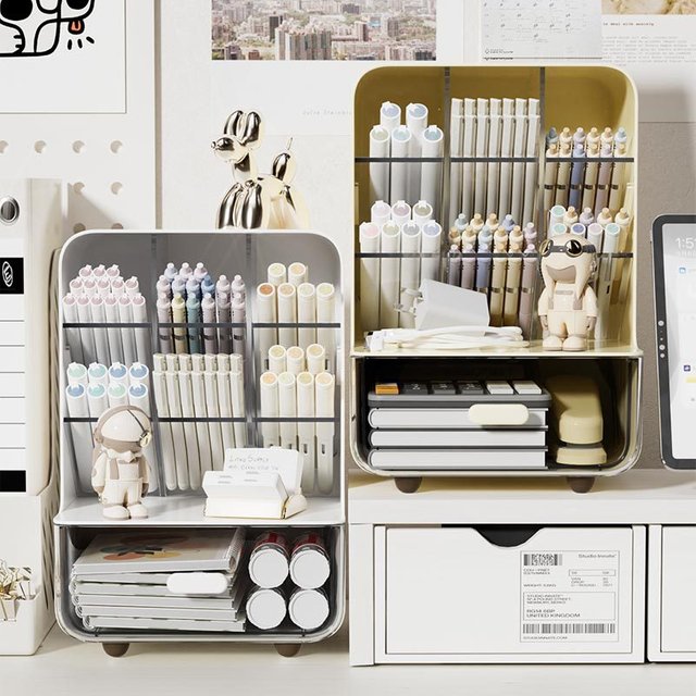 Angle Insertion Desk Pen Holder, Desktop Storage Box for Office Supplies & Cosmetics, Multifunctional Organizer Rack