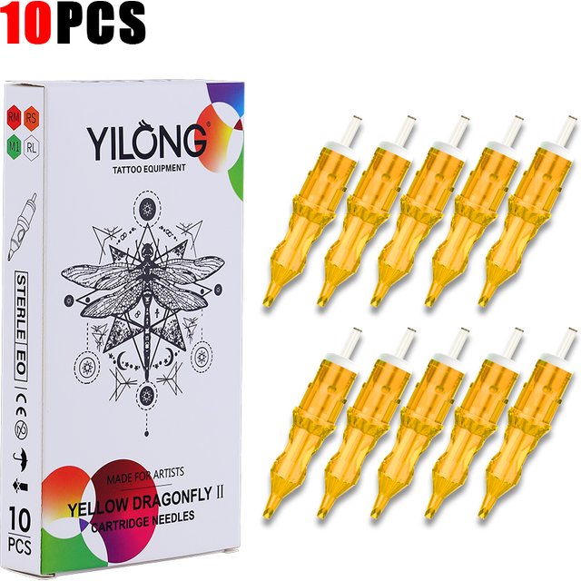 YILONG 10PCS Tattoo Cartridge Needle Disposable Sterile Tattoo Needles #12 RL RM RS M1 Permanent Makeup Body Cartridge Needle
