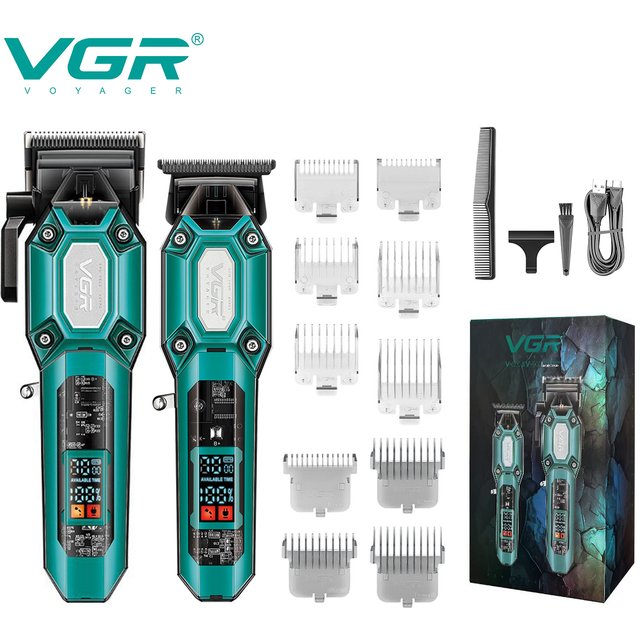 VGR V-600/V-900 Electric Hair Clipper Transparent Body Hair Trimmer LED Intelligent Digital Carving Electric Thruster Care Set