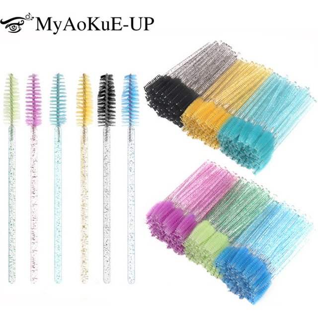 100/200pcs Crystal Eyelash Makeup Brushes Eyebrow Comb Lash Extension Microbrush Eyelash Tech Supplies Spoolie Brush Beauty Tool