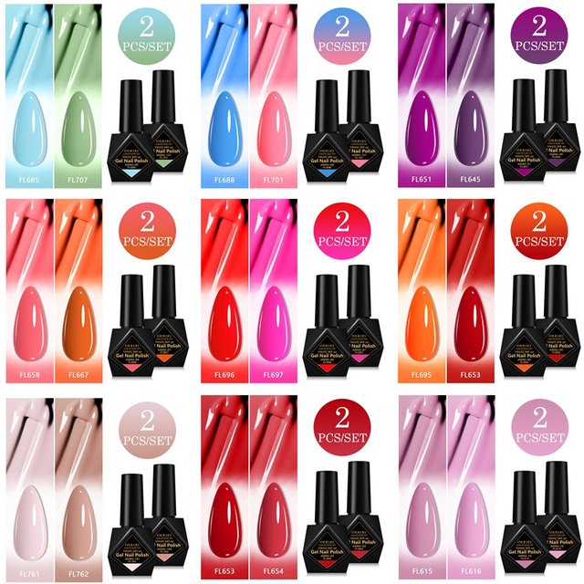 2pcs 10ml Gel Nail Polish Set Nude Pink Purple Fluorescent HEMA TPO FREE Semi Permanent Soak Off UV Gel Varnish Nail Supplies
