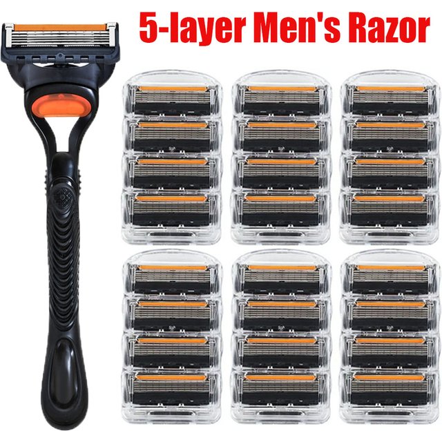 4/12/24 Pcs 5-layer Men's Razor Fusion Pro Power Shaving Shaver Male Face Beard Hair Trimmer 5 Layer Blades Replacement Refills
