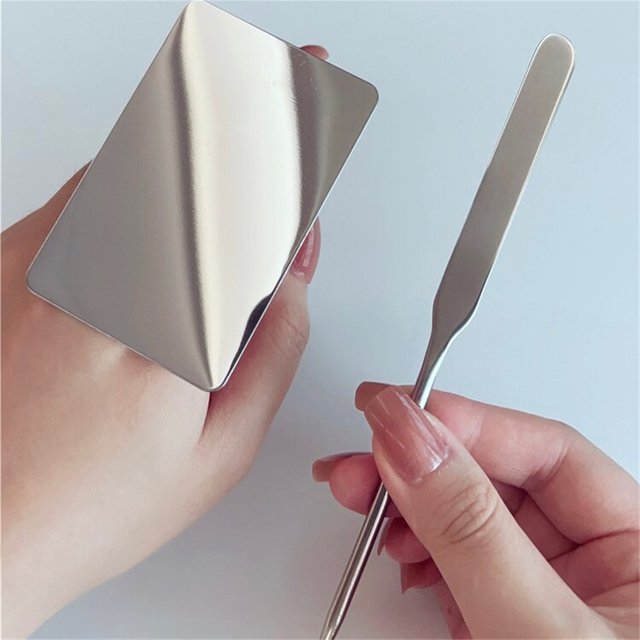 2PC Toner Makeup Mixing Mixing Stick Foundation Cream Mixing Cosmetic Make Up Tool Stainless Steel Palette Tray Rod Set Spatula