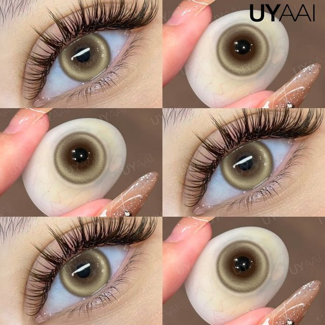 UYAAI 1Pair Fashion Makeup Beauty Contacts Lenses Yearly Soft Natural Gloss Eyes Health Comfort Free Case Green Eyes Brown Lens