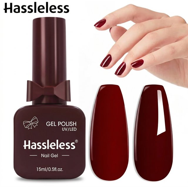 Hassleless Gel Nail Polish — 15ml Burgundy | Solid Color Gel Polish | UV-Cured Nail Lacquer | Classic Shade — Professional Salon