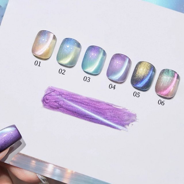 6PCS 2026 New Trendy Nail Art Fashion Phototherapy Iceland Aurora Blue-Green-Purple Cat Eye Gel Magnetic Powder Gold Nail Polish