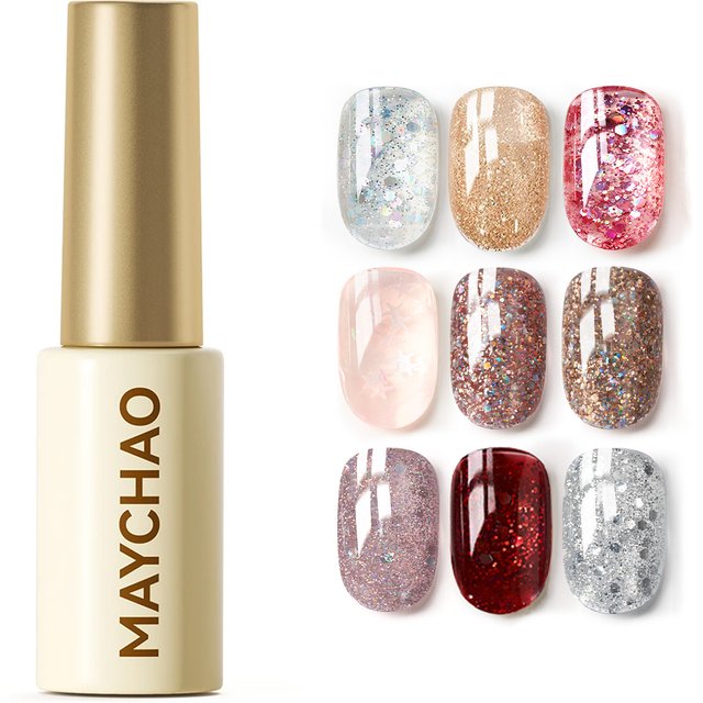 MAYCHAO Glitter Gel Nail Polish, 5ml Soak Off UV LED Semi-Permanent Nail Enamel, Long-Lasting Manicure Nail Art Product