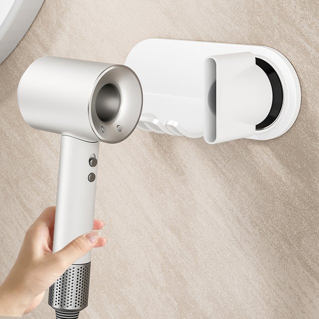 Magnetic Hair Dryer Holder No Drill - Synthetic Plastic Wall Mount for Dyson/Leihen/Kexi, Gray/White
