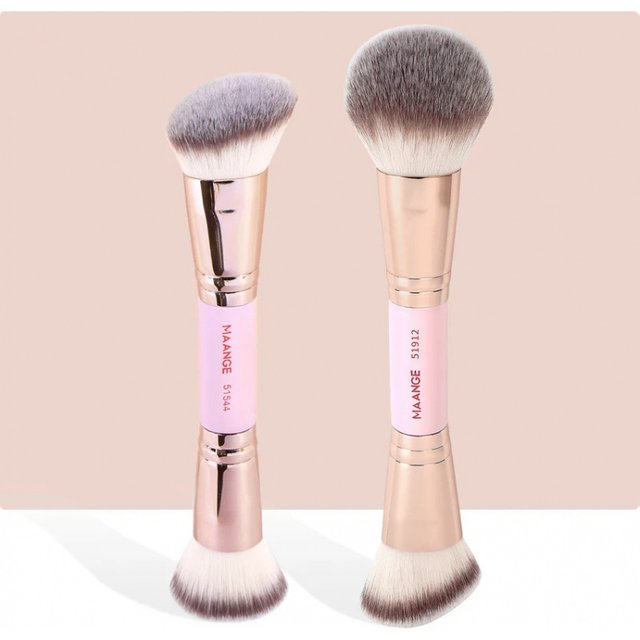 2PCS Foundation Makeup Brush Double-ended Flat/Angle Top Contour Brush for Beauty Blending Liquid Powder Concealer Cream
