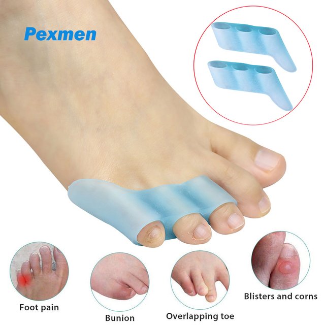Pexmen 2Pcs Soft Gel Toe Separator Pinky Toe Straightener Little Toe Separator for Curled and Overlapping Toe Foot Care Tool