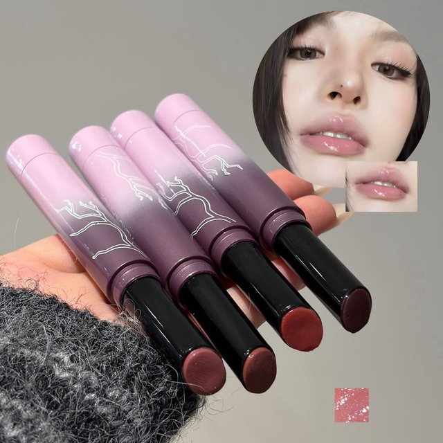 Smoky Purple Jelly Solid Lip Gloss Glossy Glass Lips Moisturizing Shiny Tinted Lip Balm 4 Shades Long Lasting Daily Lip Makeup