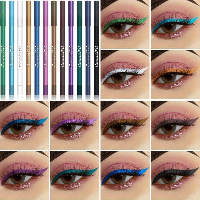 12Pcs/Set of Waterproof Eyeliner Pens Includes Eyeshadow Durable and Easy to Color Highlighter with Shimmering Effects