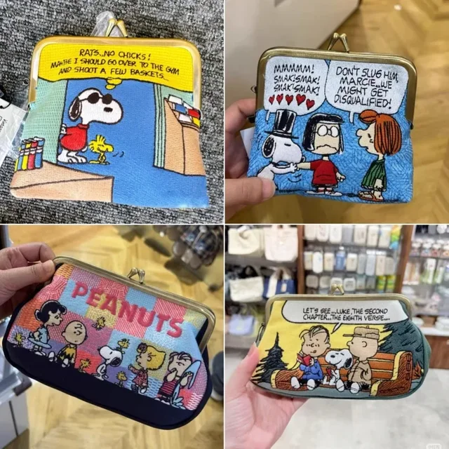 Snoopys Cute Cartoon Embroidered Kiss Lock Bag Large Capacity Cosmetic Pouch Lipstick Storage Bag Coin Purse Organizer Bag
