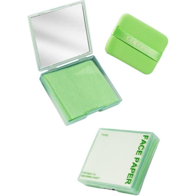 100pcs Facial Oil Blotting Paper With Mirror And Powder Protable Natural Bamboo Charcoal Oil Absorbing Paper Freshness Skin Care