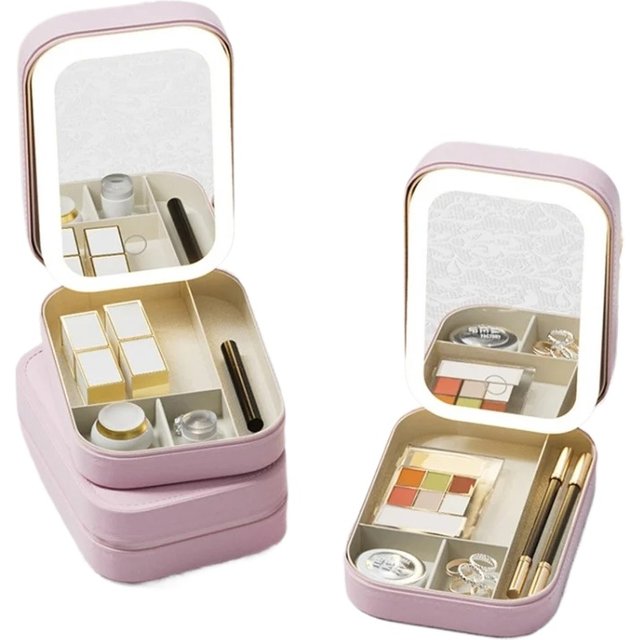 LED Mirror Makeup Storage Box Portable Travel Makeup Case Cosmetic Bag Large-capacity Make Up Storage Box Makeup Accessories
