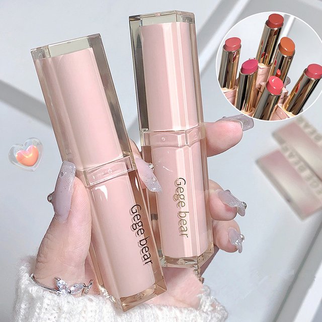 Silky Glossy Lipstick Gege Bear Pump Lips Moisture Water Comfortable Ultra Sheen Non-Stick Cup Lip Balm