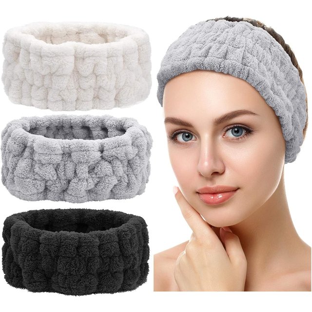 3PCS Spa Headband for Makeup and Washing Face Terry Cloth Hairband Yoga Sports Shower Elastic Head Band Wrap for Girls and Women