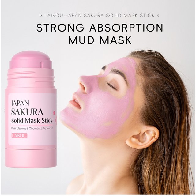LAlKOU Sakura Solid Mud Face Mask Stick Reduces Blackhead Pores Oil Control Moisturizing Deep Cleanser Facial Face Mask 45g