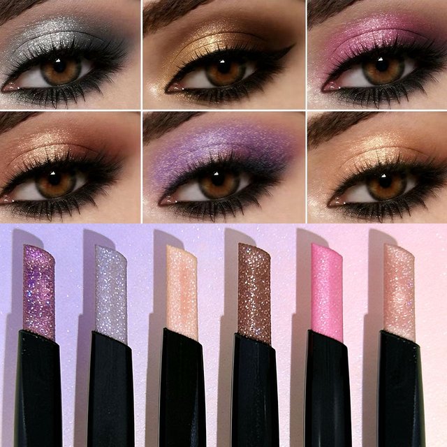 6 Pieces Glitter Eyeshadow Stick, Smooth Delicate Texture, Long Lasting, Bronze Multi-use Highlight Shading Cosmetic Gift