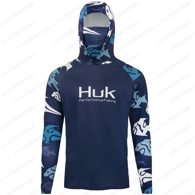 HUK UPF 50 + manches longues à capuche couverture faciale chemises de pêche sweats à séchage rapide respirant Protection UV hommes maillots de pêche
