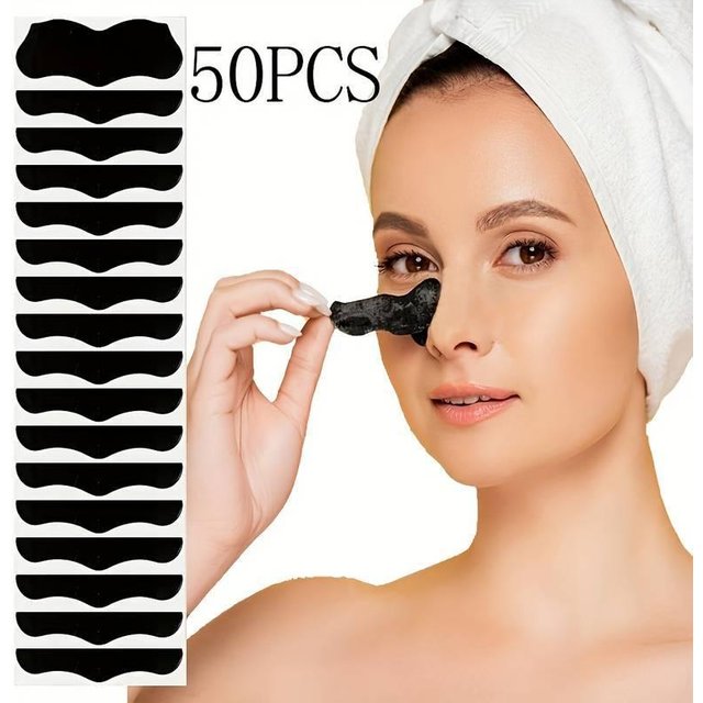 (BF06)50Pcs Nose Blackhead Remover Mask Shrink Pore Treatment Sticker Black Dots Strips Nose Deep Cleansing Skin Care