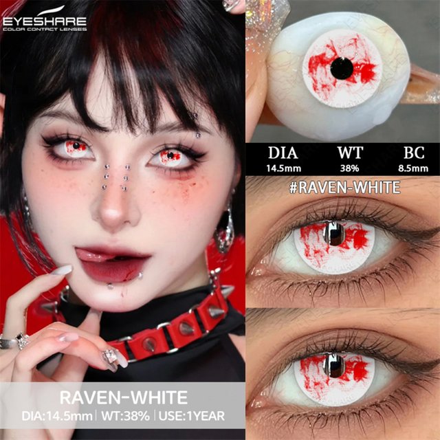 EYESHARE 1 Pair Cosplay Crazy White Contact Halloween Beauty Lenses Red Contact Cateye Contact Anime Makeup Party Eyes Lenses