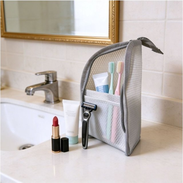 Standing Mesh Toiletry Bag Women Portable Cosmetic Makeup Organizer Travel Waterproof Toothbrush Storage Case Beauty Pouch