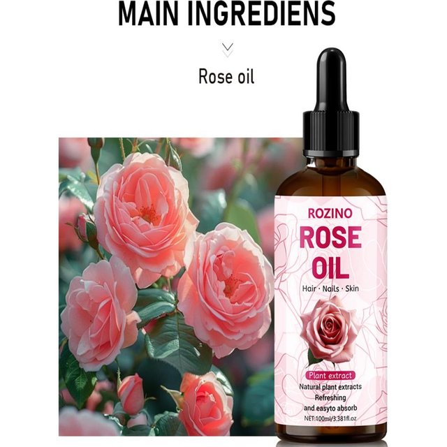 3.38 oz Rose Essential Oil: High-Quality Rose Fragrance, Suitable for Massage, Bathing, Skincare, Face, Body, Nails, Hair, and Eyelash Care. a Versatile Base Essential Oil for men and Women