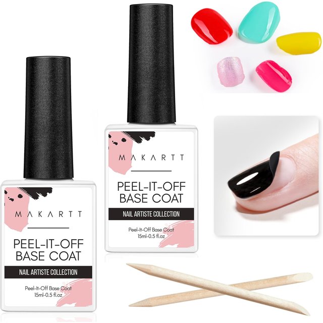 Makartt Peel Off Gel Base Coat for Gel Nail Polish, 15ml Peelable Clear Foundation Takeoff Nail Practice Beginners